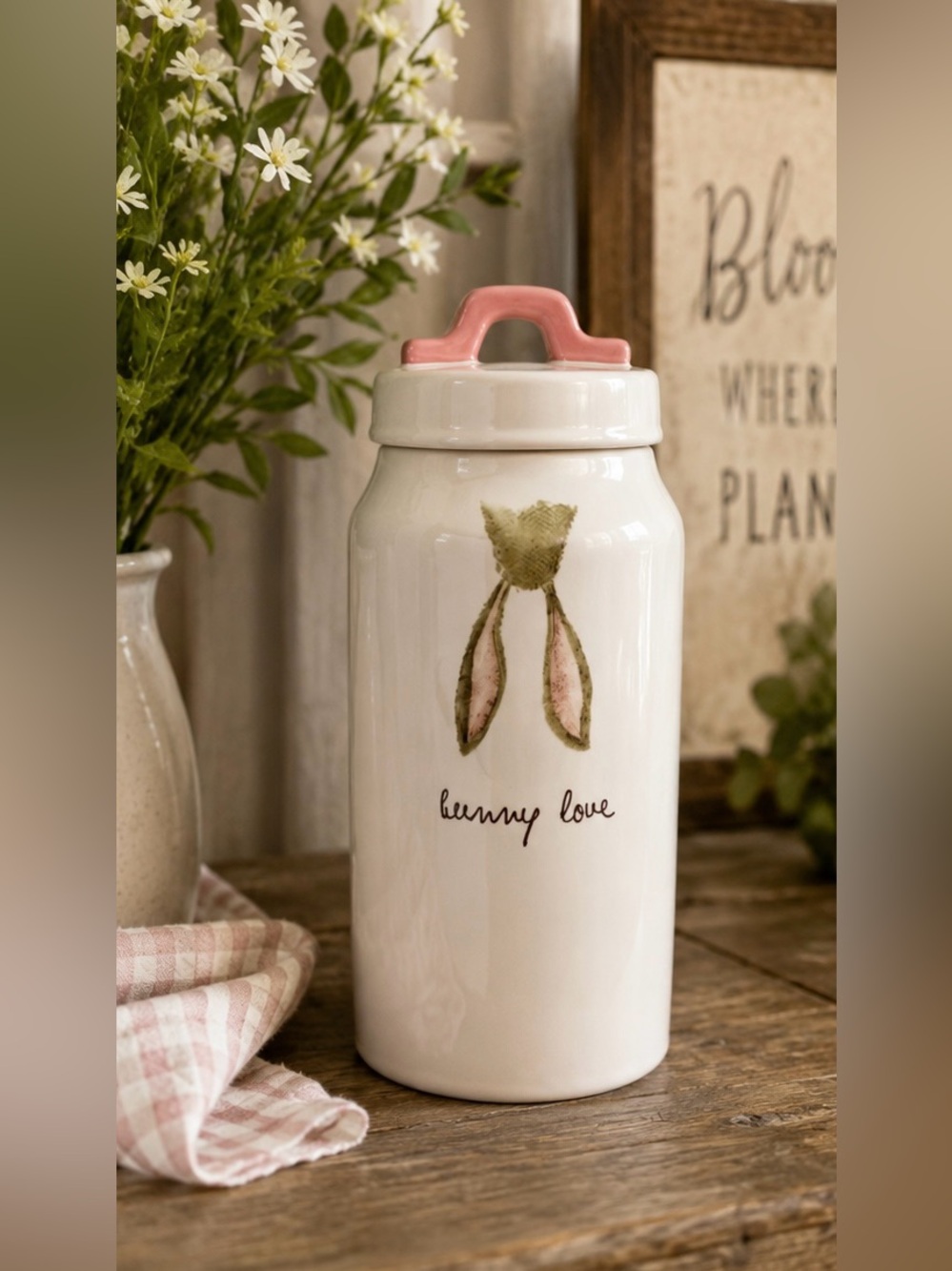 Rae Dunn BUNNY LOVE Canister Easter Farmhouse Decor Jar